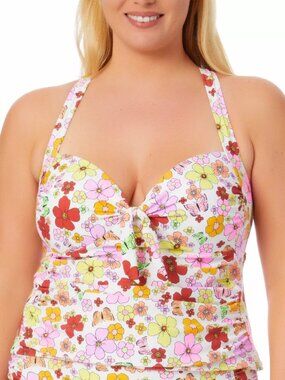39$ California Waves Floral-Print Molded-Cup Tankini Top Size US 1 (16/18) Multi